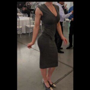 Charcoal grey knit midi dress